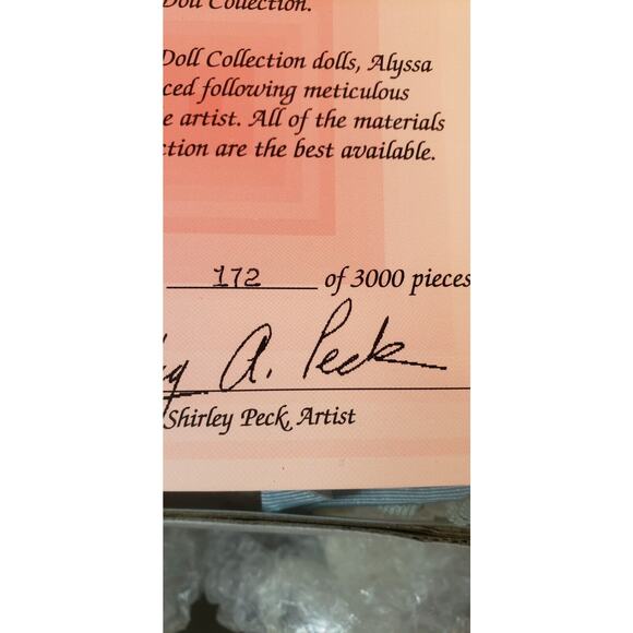 Elite Doll Alyssa by Shirley Peck 21" Porcelain Doll Ltd Ed #172/3000 w/COA - Picture 7 of 11